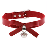 red kitten collar with bow, bell, buckle, and D-ring for leash