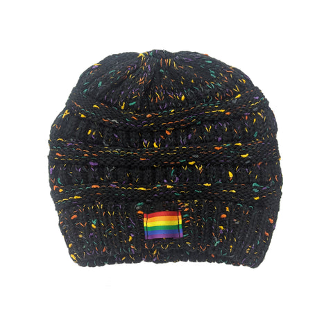 Pride Speckled Knit Ponytail Beanie